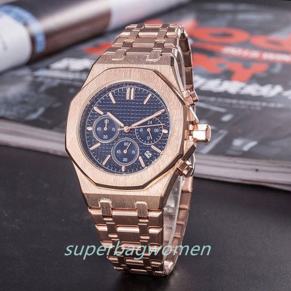 

men's women watch rose gold stanless steel 42mm vk chronograph quartz movement sports men watches cndh c1-1-43, Slivery;brown