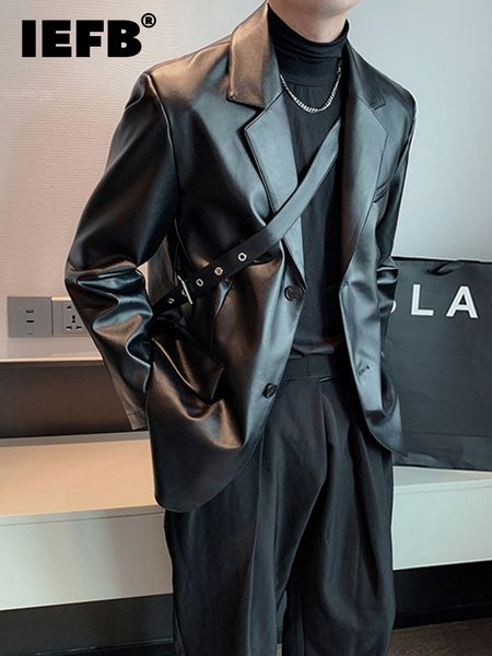 

men's leather faux iefb pu coat niche korean fashion suit loose cotton thick 2023 autumn solid color long sleeve male jacket 9a5240 230, Black