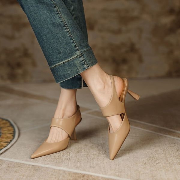

sandals women sandals french back empty stiletto toe women high heel sandals pointed toe roman style solid color women shoes 230324, Black