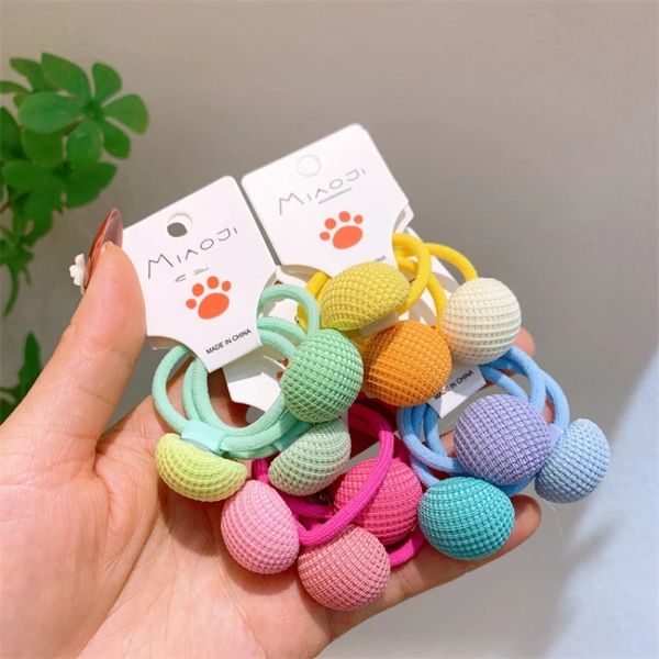 

3 pcs new fashion sweet girl princess ponytail hair accessories korea children's cute colorful fabric button hair rope headwear, Slivery;white