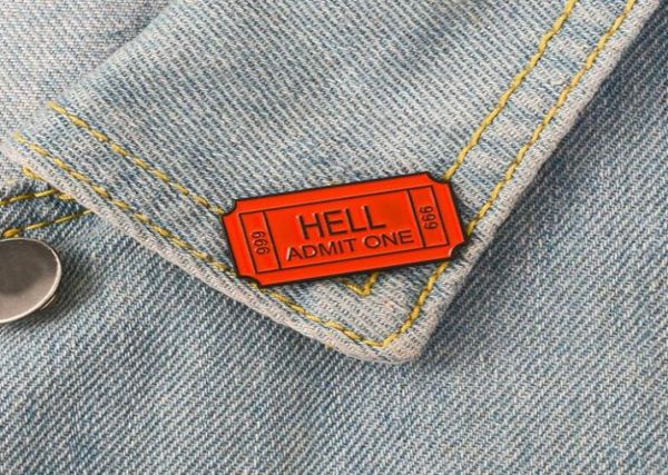 

hell admit one 666 enamel brooch hell ticket pins denim clothes bag buckle button badge gothic punk jewelry gift for friends9958419, Gray