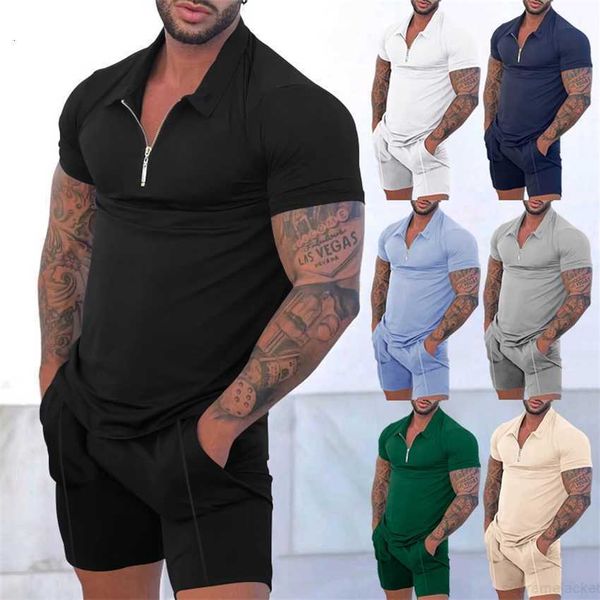 

2023 men's new casual color contrast polo zip polo short sleeve suit, White;black