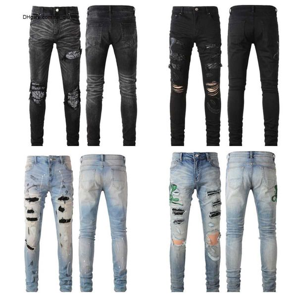 

designer mens jeans distressed cargo pants for men ripped biker slim fit motorcycle bikers long style hole denim mens blue relaxed cotton