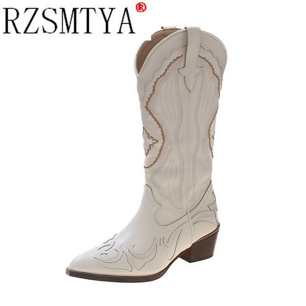 

boots women western boots autumn winter brand cool fashion embroidery cowgirl women mid-calf women shoes boots 230324, Black