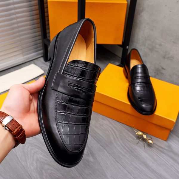

2023 mens brogue dress shoes new genuine leather casual business fashion flats male brand classic comfortable slip on spring autumn loafers, Black