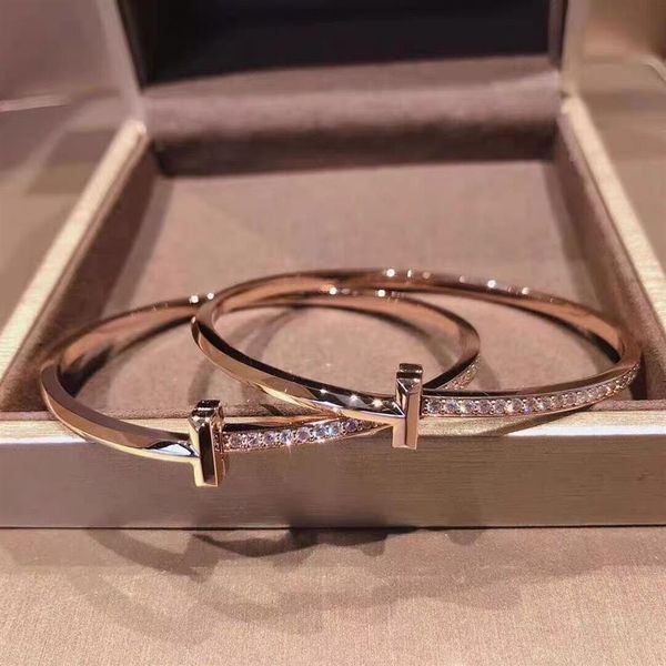 

bangles bracelet t family narrow version t1 semi diamond sterling silver series ring plated 18k gold light luxury simple rose2496, Black