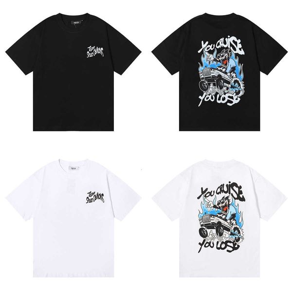

summer 2023 xiaozhongchao brand trapstar crazy truck print pure cotton casual short sleeve t-shirt for men and women, White
