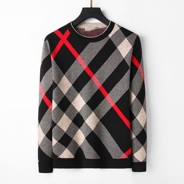 

men's sweaters british style fashion natural color geometric pattern cashmere blend sweater men's classic autumn and winter new pu, White;black