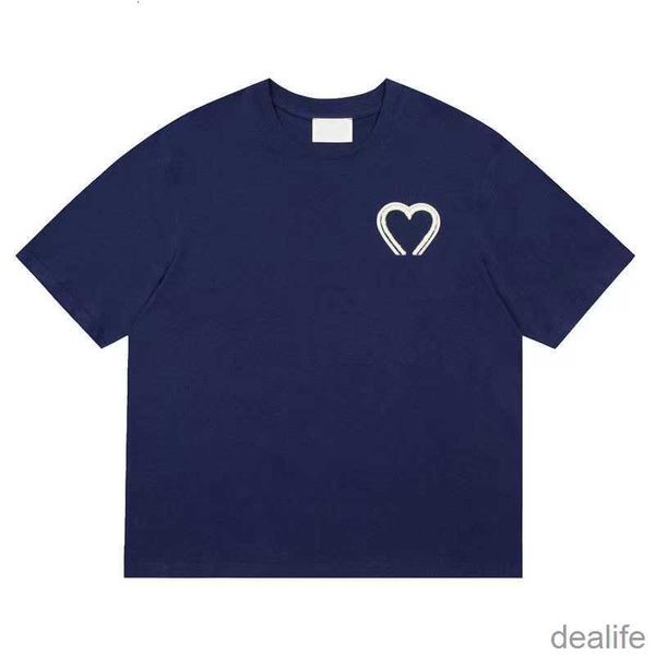 

mens t shirt shirts for men designer short sleeve amis embroidered red heart solid color big love round neck tees tnnp, White;black