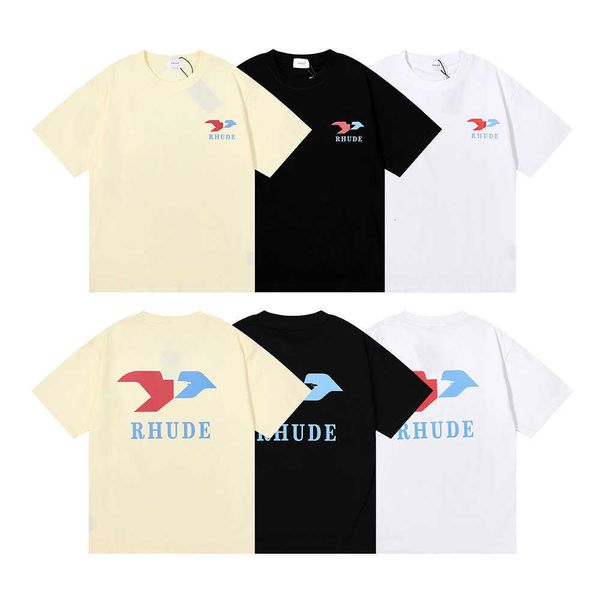 

american 23 fashion brand rhude simple printing double yarn cotton short sleeve t-shirt for men and women, White