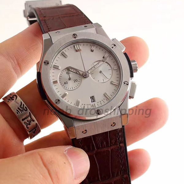 

hub-watch mens automatic mechanical watches 42mm full stainless steel rubber strap swim wristwatches sapphire super luminous montre de luxe, Slivery;brown