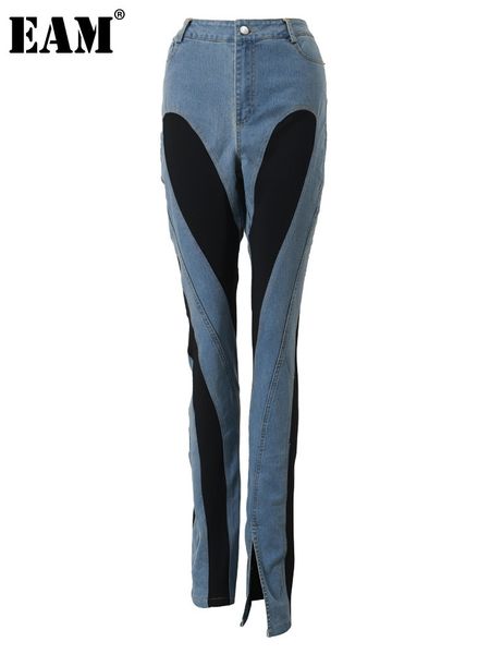 

women's jeans eam high waist blue colorblock long pencil pants loose women trousers fashion spring autumn 2023 1df2575 230324