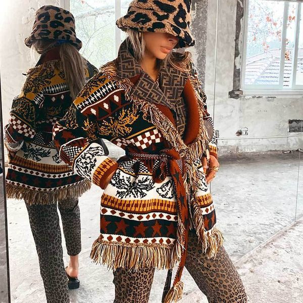 

women's knits tees luxury brand multicoloured cardigan women long sleeve fringe edges knitted coat winter 230324, White