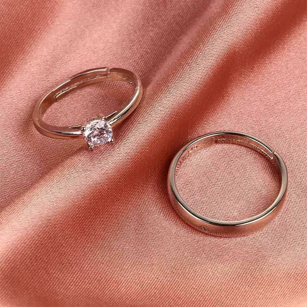 

band rings fashion women men wedding engagement silver plated opening adjustable couple rings set jewelry party gift aa230323