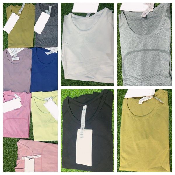 

yoga lullu clothes sports fast-drying t-four round-necked lu-20 high-stretch honeycombs yoga running plain-colored short-sleeved for women, Gray