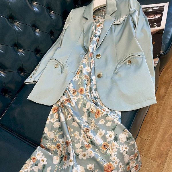 

two piece dress blazer set elegant fashion two suits spring autumn fried street suit jacket floral sling es 2 sets 230324, White