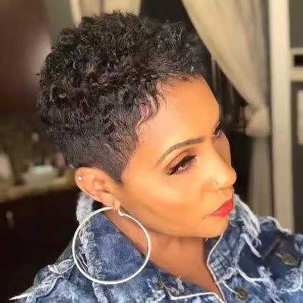 

wigs small curls short wigs full wigs high temperature silk chemical fiber hair headgear230323, Black