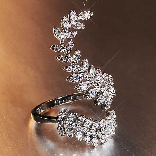 

band rings huitan graceful leaves both end of open ring silver color girl cocktail party rings shine crystal zircon fashion women jewelry aa