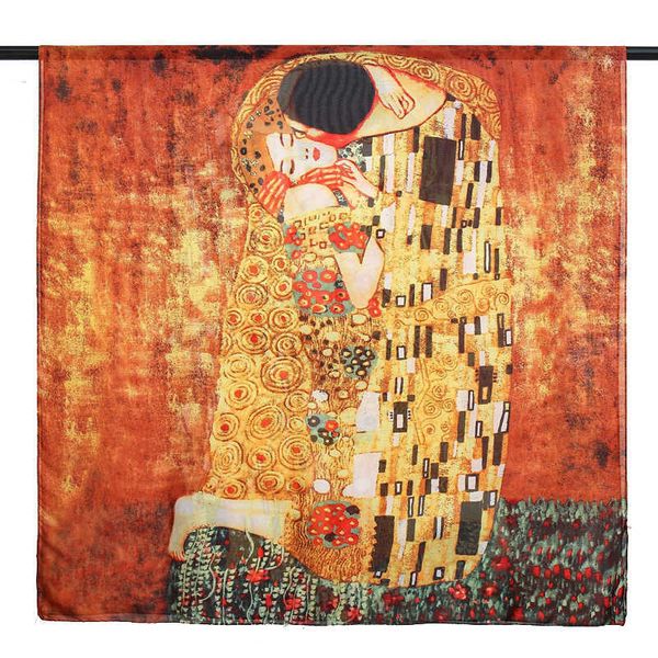 

sarongs gustav klimt oil painting silk scarf for women luxury brand silk shawl designer der kuss foulard femme summer beach cover up new p23, Blue;gray