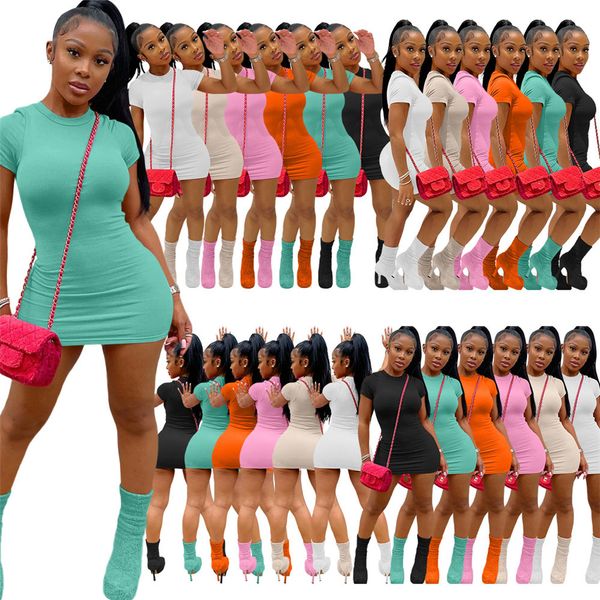 

new designer summer ribbed dresses women short sleeve bodycon mini dress ladies solid slim pencil dress holidays club wear bulk wholesale cl, Black;gray