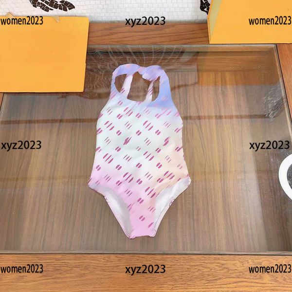 

kids designer clothes gradient girls swimwear designer one-piece new arrival letter printing bathing suit size 80-150 cm mar23, Black