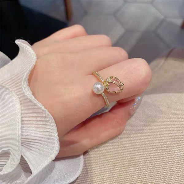 

band rings 1pc geometric elegant pearl ring opening adjustable pearl finger ring for women girl party personality statement jewelry gift aa2, Silver