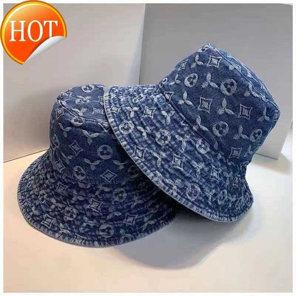 

cowboy bucket hat casual luxury caps women mens designer hats for street casquette denim print fitted cap men beanie d2109152hl, Blue;gray