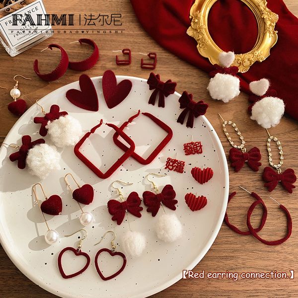 

silver needle new year chinese style red charm girly temperament winter plush sweet and festive stud earrings wholesale, Golden