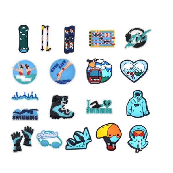 

swimming skating sports charms diy shoes decoration croc jibz kids favor grils boys charm wholesales gift flower, White;pink