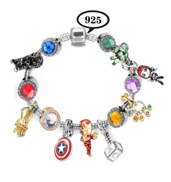 

925 sterling silver clasp bracelet fit european pandora bracelets for women diy rose gold cartoon avenger pendant charm beads snak1560618, Golden;silver