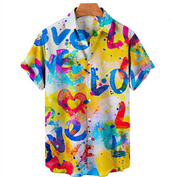 

men's casual shirts hawaiian shirts for men love graffiti european and american trends street short-sleeved shirts holiday loose and br, White;black