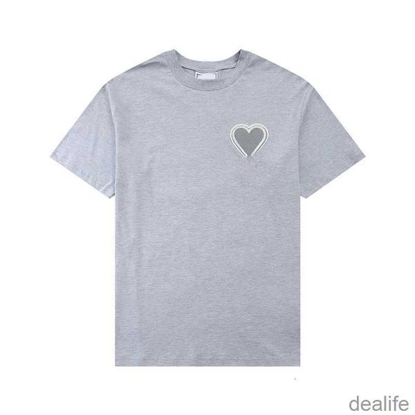 

paris fashion mens designer t shirt amis embroidered red heart solid color big love round neck short sleeve t-shirts for men and women 97ij, White;black