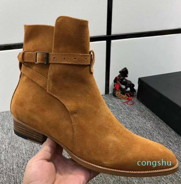 

high suede genuine leather harry wyatt charm boots wedge slp fashion men classic black red brown ankle strap denim boots5150555
