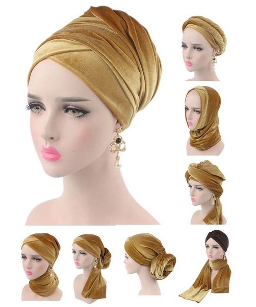 

bandanas durag luxury pleated velvet magic turban hijab head wrap long tube indian headwrap scarf tie 230323, Blue;gray