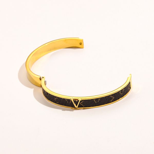 

fashion designer brand letter bracelets women crystal faux leather bangle luxury designer jewelry 18k gold plated stainless steel wedding lo, Black