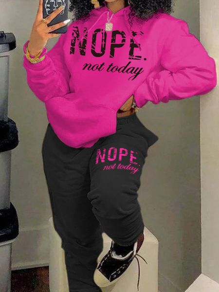 

women's plus size pants lw twopices set fleece nope not today letter print tracksuit set women casual warm suits winter hoodies sweatpa, Black