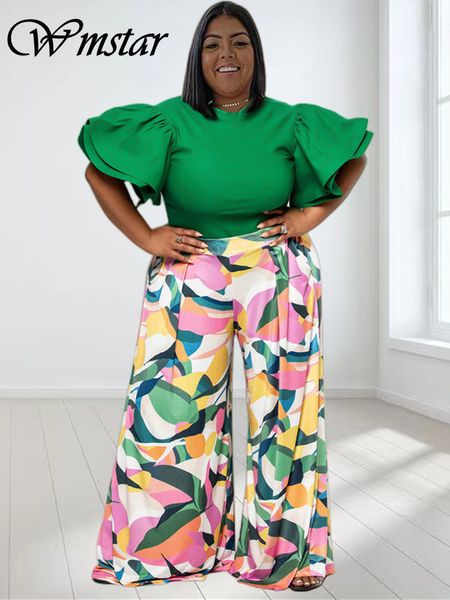 

women's plus size pants wmstar in matching sets two piece outfits summer clothes solid shirts and print wholesale drop 230324, Black