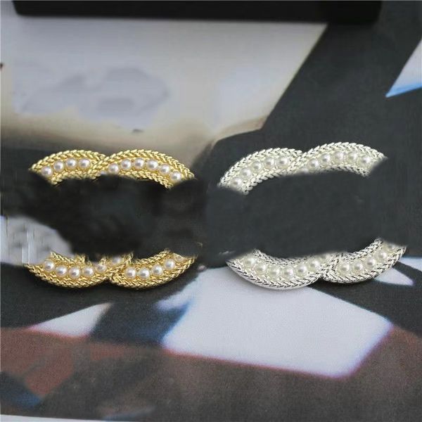 

luxury classic double letter brooch designer brand brooches pearl for charm women wedding gift party jewelry accessorie, Gray