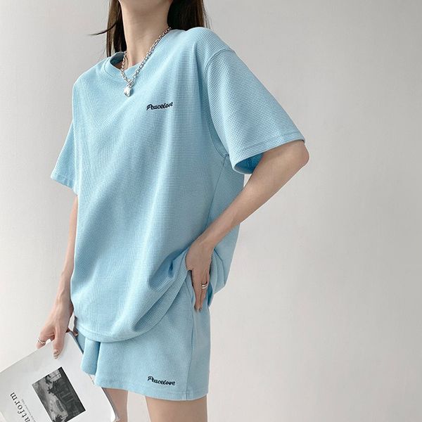 

fashion lady summer two-piece pants nzh2432 round neck short sleeve and shorts set casual loose women leisure street sporty thin t-shirt 3co, White