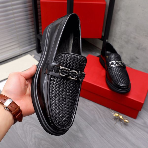 

2023 men dress shoes formal business brogue male casual platform oxofrds genuine leather wedding party loafers size 38-44, Black