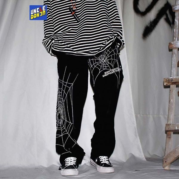 

mens pants spider embroidery baggy harem pants streetwear men summer hip hop casual trousers fashion male pants 230323, Black