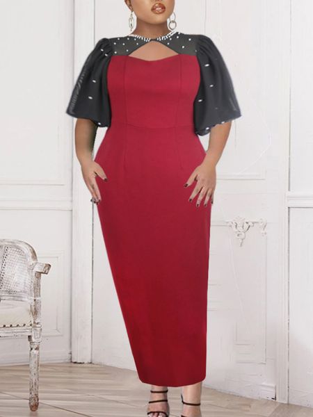 

casual dresses women dress beads short lantern sleeve mesh patchwork big size 4xl 5xl bodycon evening birthday party event occasion summer 2, Black;gray