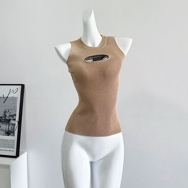 

diesel cropped tank designer t-shirt hollow out tee womens knits women sleeveless yoga summer tees vests c3, White