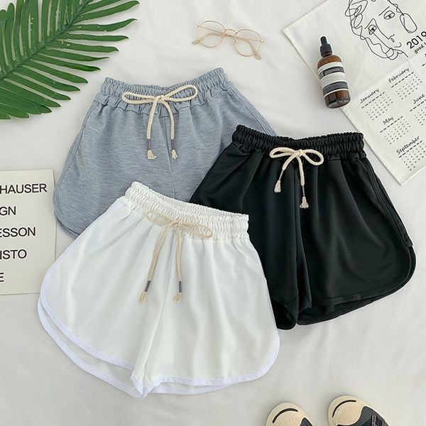 

womens shorts lace up casual summer women simple elastic slim straight ladies fashion beach high waist black white female 230322, White;black