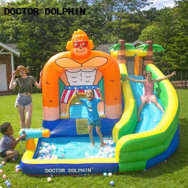 

inflatable bouncers dr. dolphin new children outdoor play water jet inflatable castle home type slide combination orangutan inflatable jump