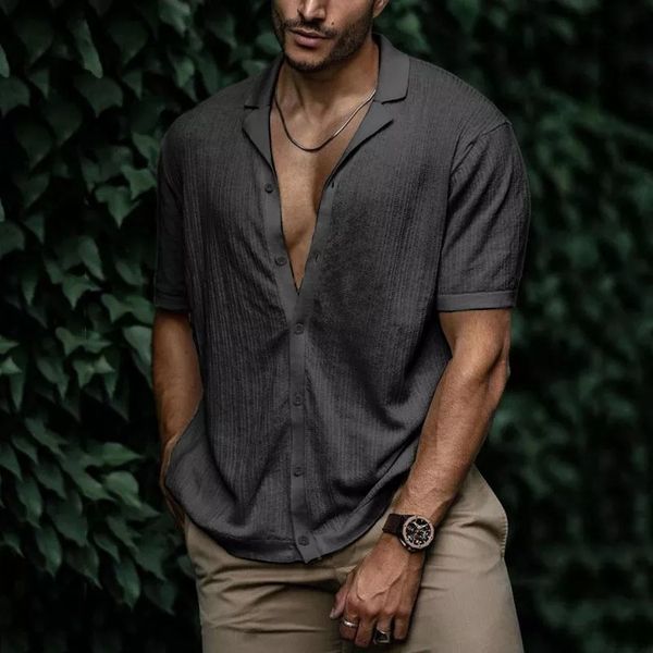 

men's casual shirts men clothing summer shirts fashion streetwear men short sleeve soft shirts casual turn-down collar camisas hombre 2, White;black