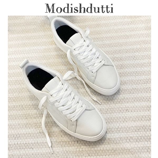 

dress shoes modishdutti woman spring summer england style fashion genuine leather sneakers female casual solid white vulcanized 230324, Black