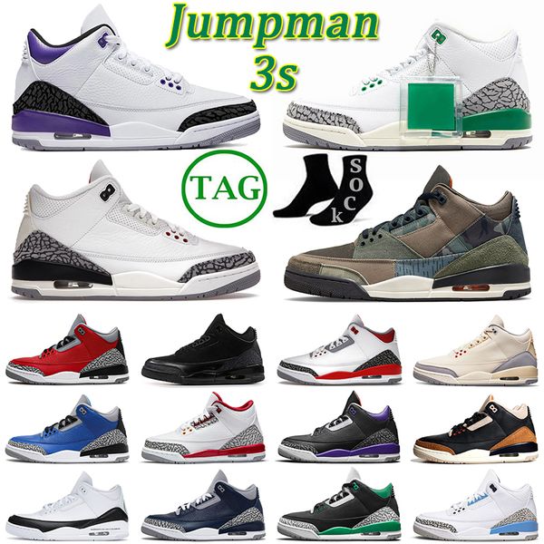 

sale jumpman 3 men women basketball shoes j3 white cement reimagined fire red patchwork fragment sports lucky green trainers dark iris 3s de