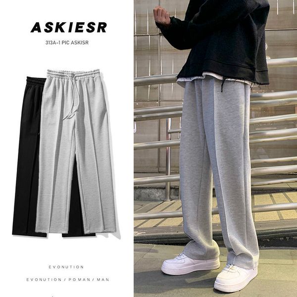 

men's pants drawstring sweatpants fashion casual wide leg men streetwear loose straight trousers mens joggers track s 2xl 230324, Black