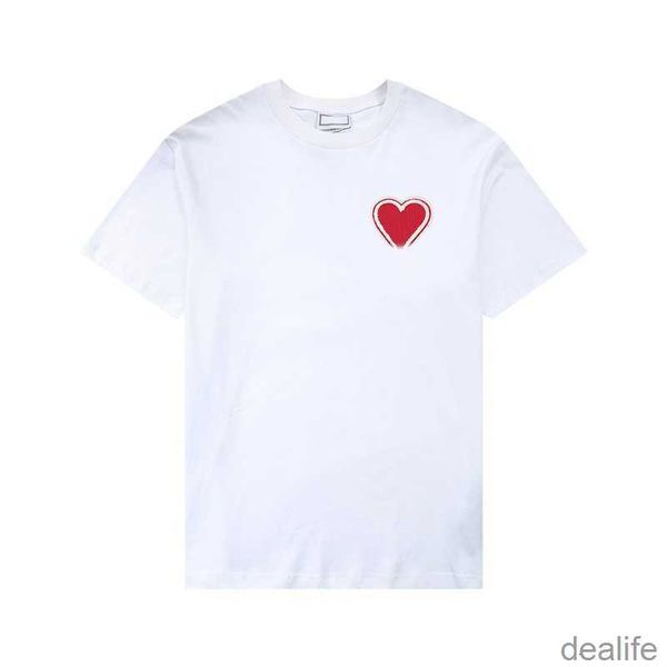 

paris fashion mens designer t shirt amis short sleeve embroidered red heart solid color big love round neck t-shirts for men and women 5erp, White;black